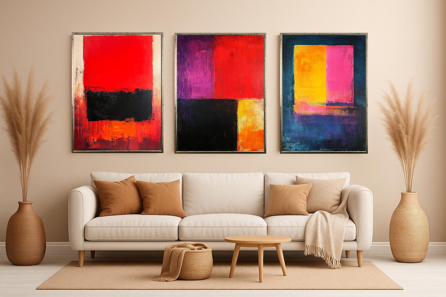 Modern Abstract Color Block Canvas Print Set: Geometric Minimalist Wall Art