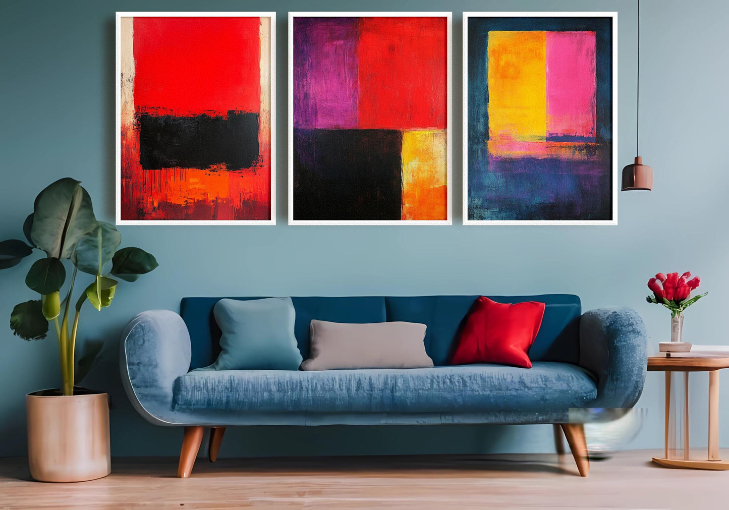 Modern Abstract Color Block Canvas Print Set: Geometric Minimalist Wall Art