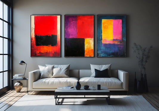 Modern Abstract Color Block Canvas Print Set: Geometric Minimalist Wall Art