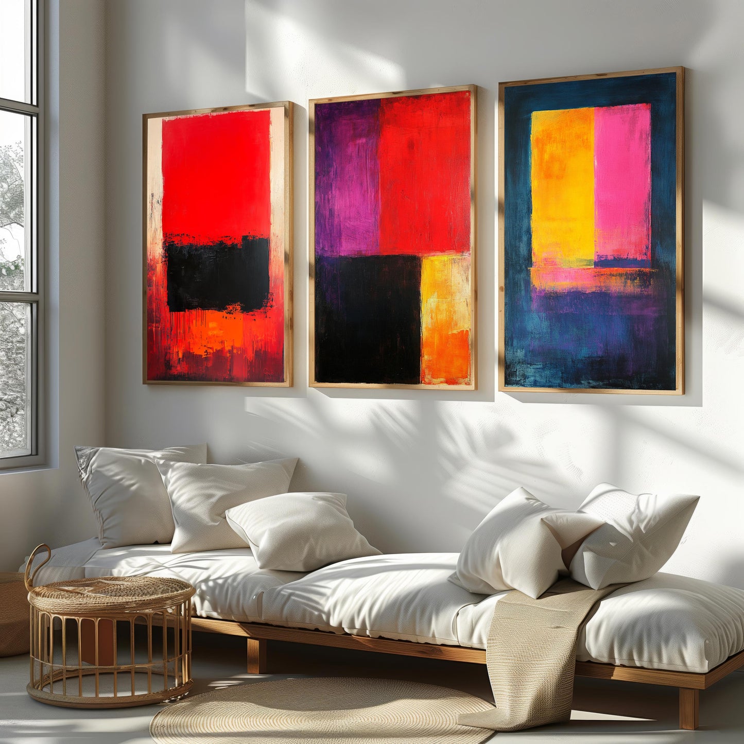 Modern Abstract Color Block Canvas Print Set: Geometric Minimalist Wall Art