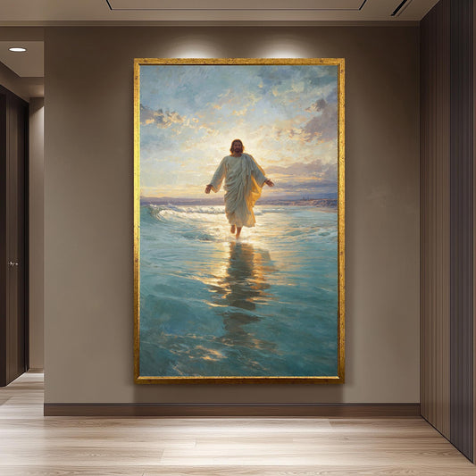 Jesus Walking on Water Canvas Art: Christian Scripture, Divine Savior