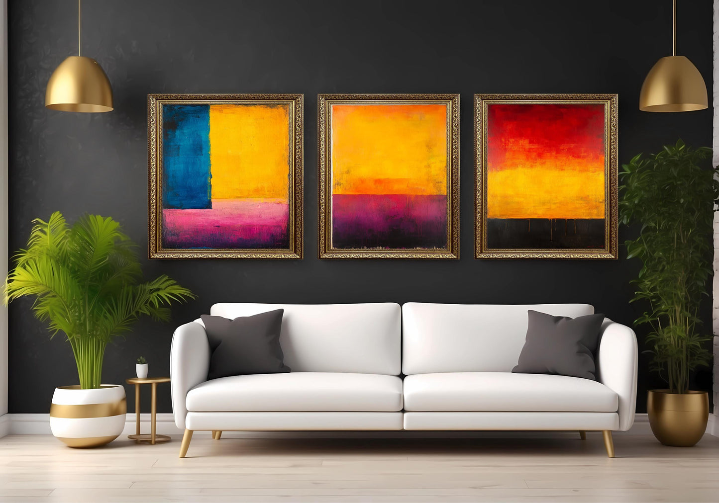 Abstract Color Field Canvas Print Set: Modern Geometric Wall Art