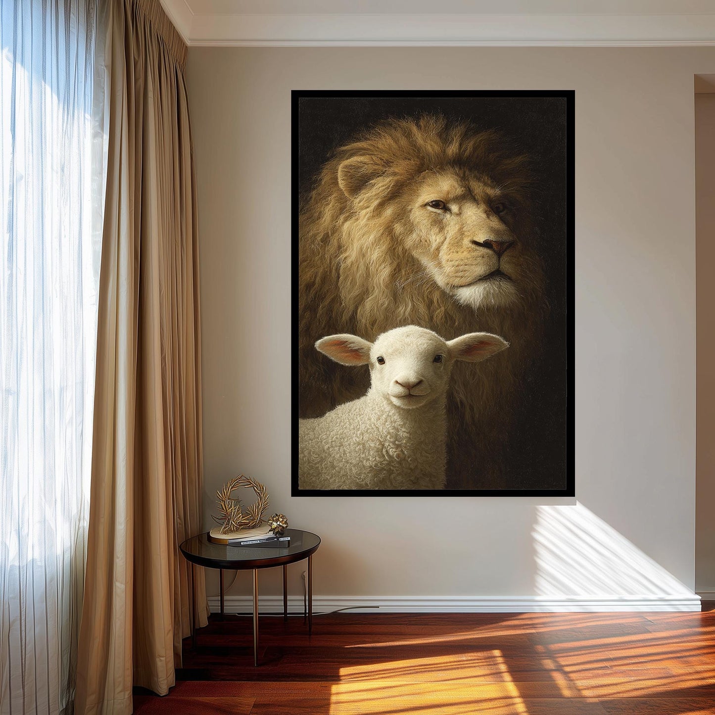 Lion and Lamb Canvas Print: Symbolic Spiritual Art