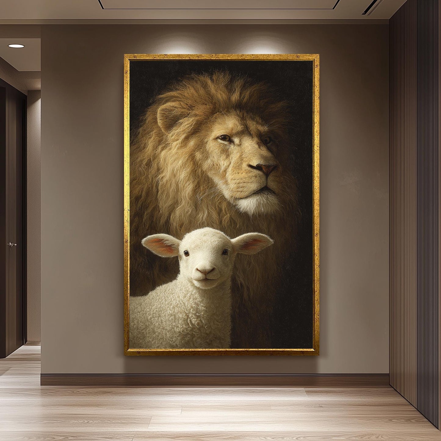 Lion and Lamb Canvas Print: Symbolic Spiritual Art