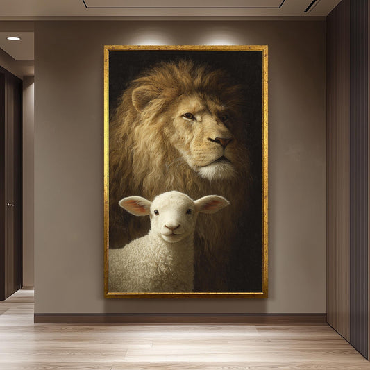 Lion and Lamb Canvas Print: Symbolic Spiritual Art
