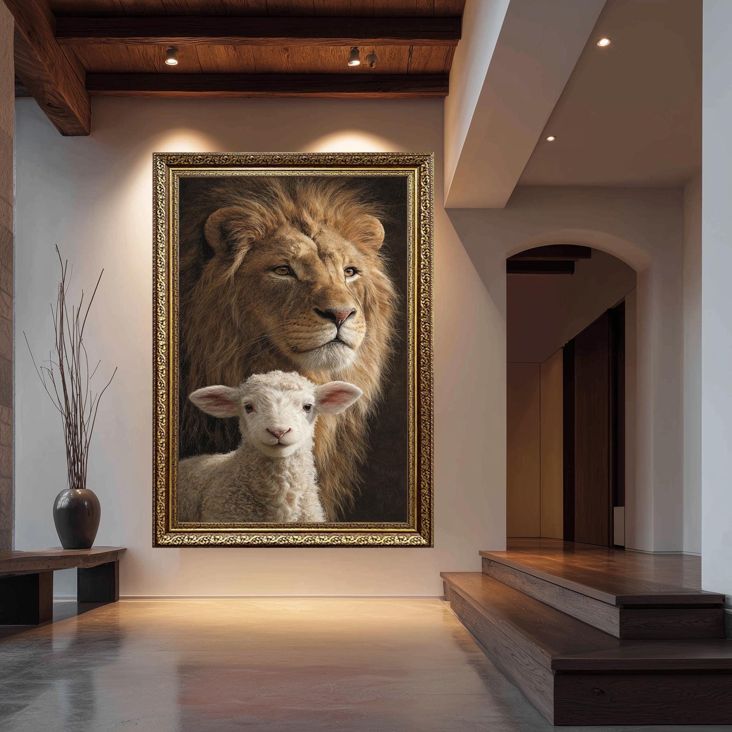 Lion and Lamb Canvas Print: Symbolic Spiritual Art