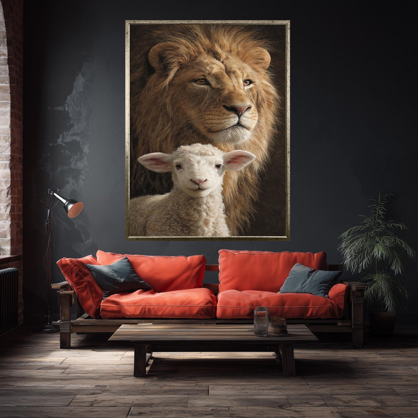 Lion and Lamb Canvas Print: Symbolic Spiritual Art