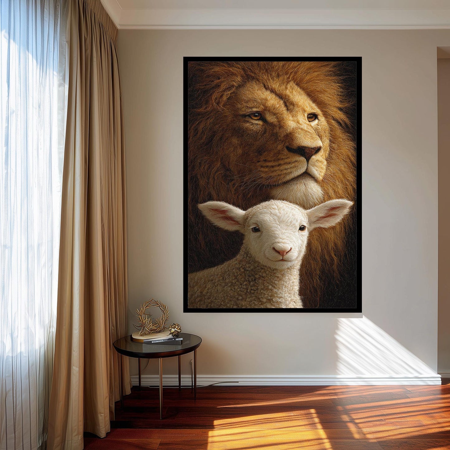 Lion and Lamb Canvas Print: Symbolic Peace Portrait, Home Decor