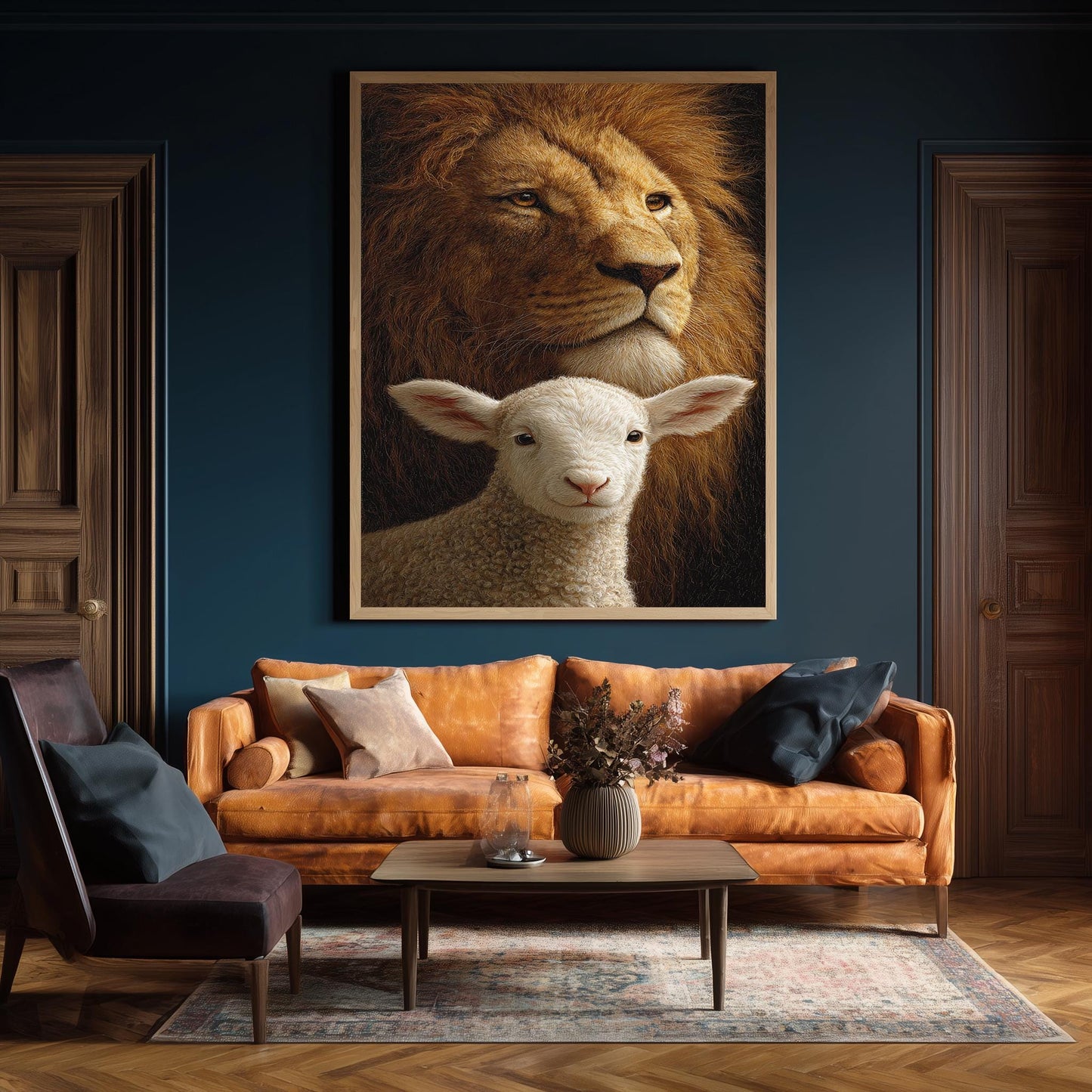 Lion and Lamb Canvas Print: Symbolic Peace Portrait, Home Decor