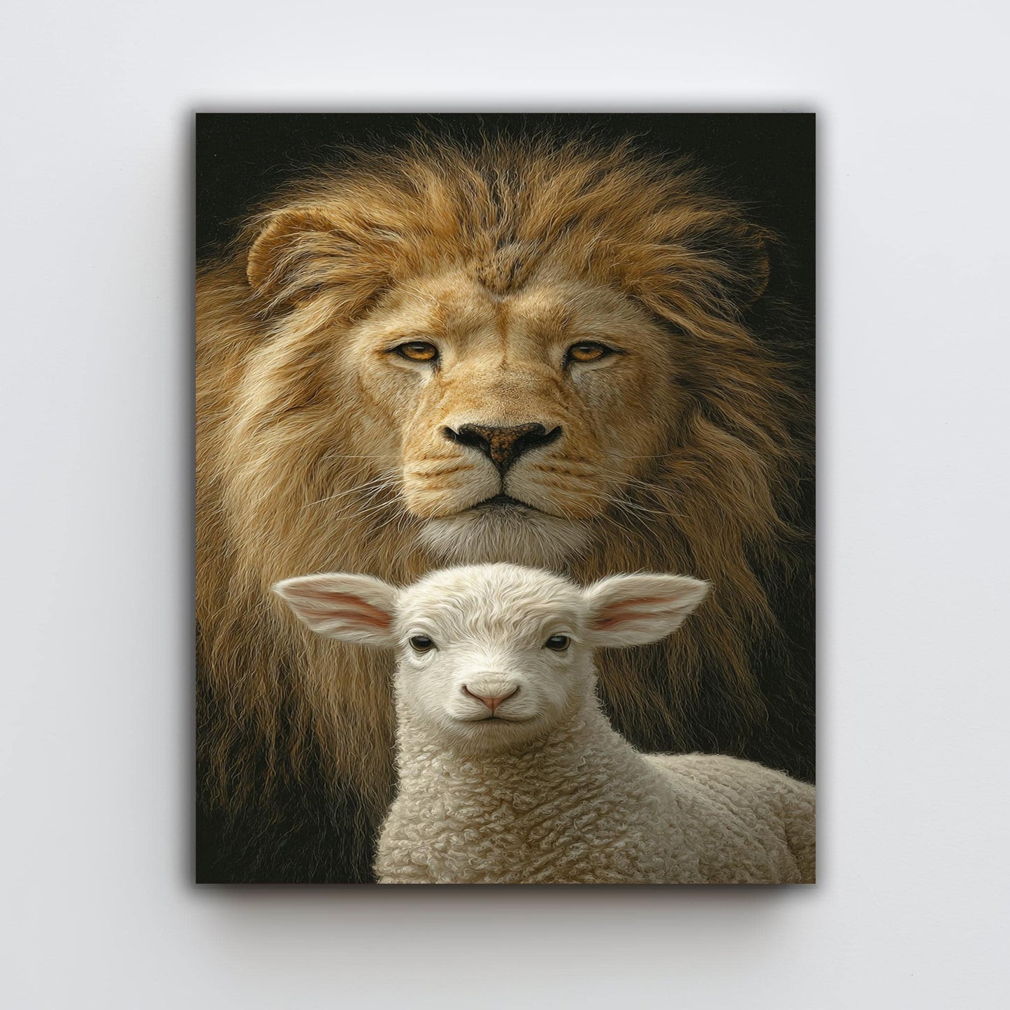 Lion and Lamb Canvas Print: Spiritual Wildlife Art