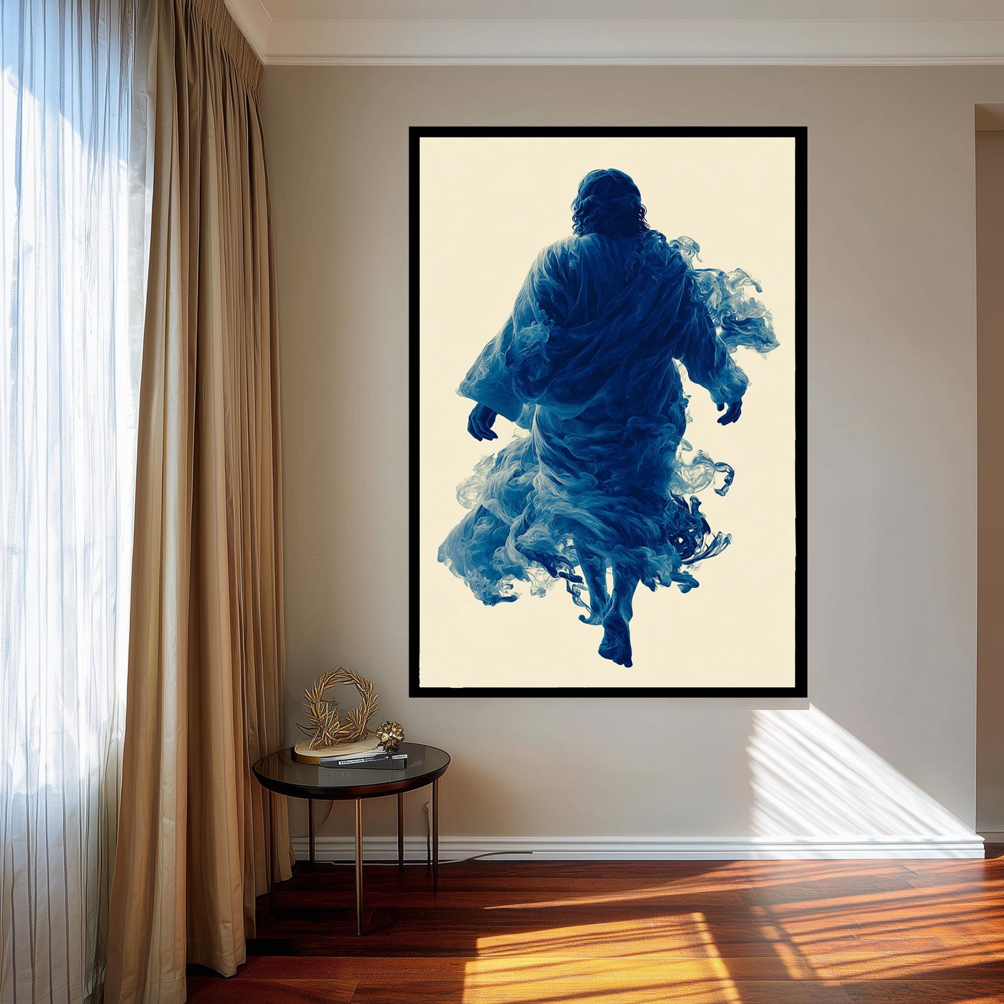 Surreal Blue Jesus Canvas Print: Abstract Christian Wall Art