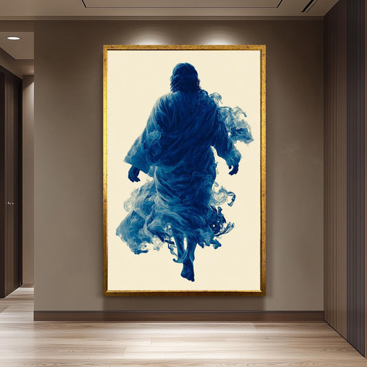 Surreal Blue Jesus Canvas Print: Abstract Christian Wall Art