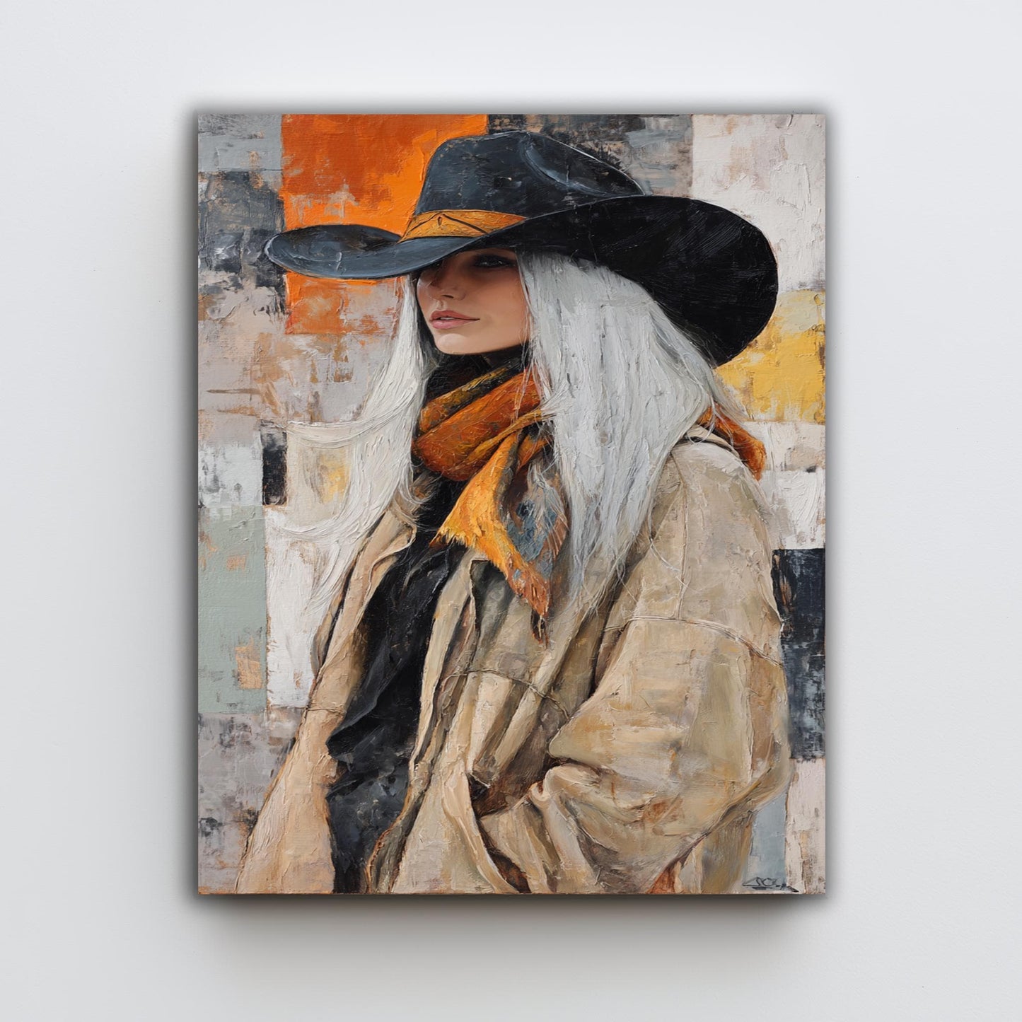 Abstract Cowgirl Oil Painting: Western Woman Art, Textured Canvas