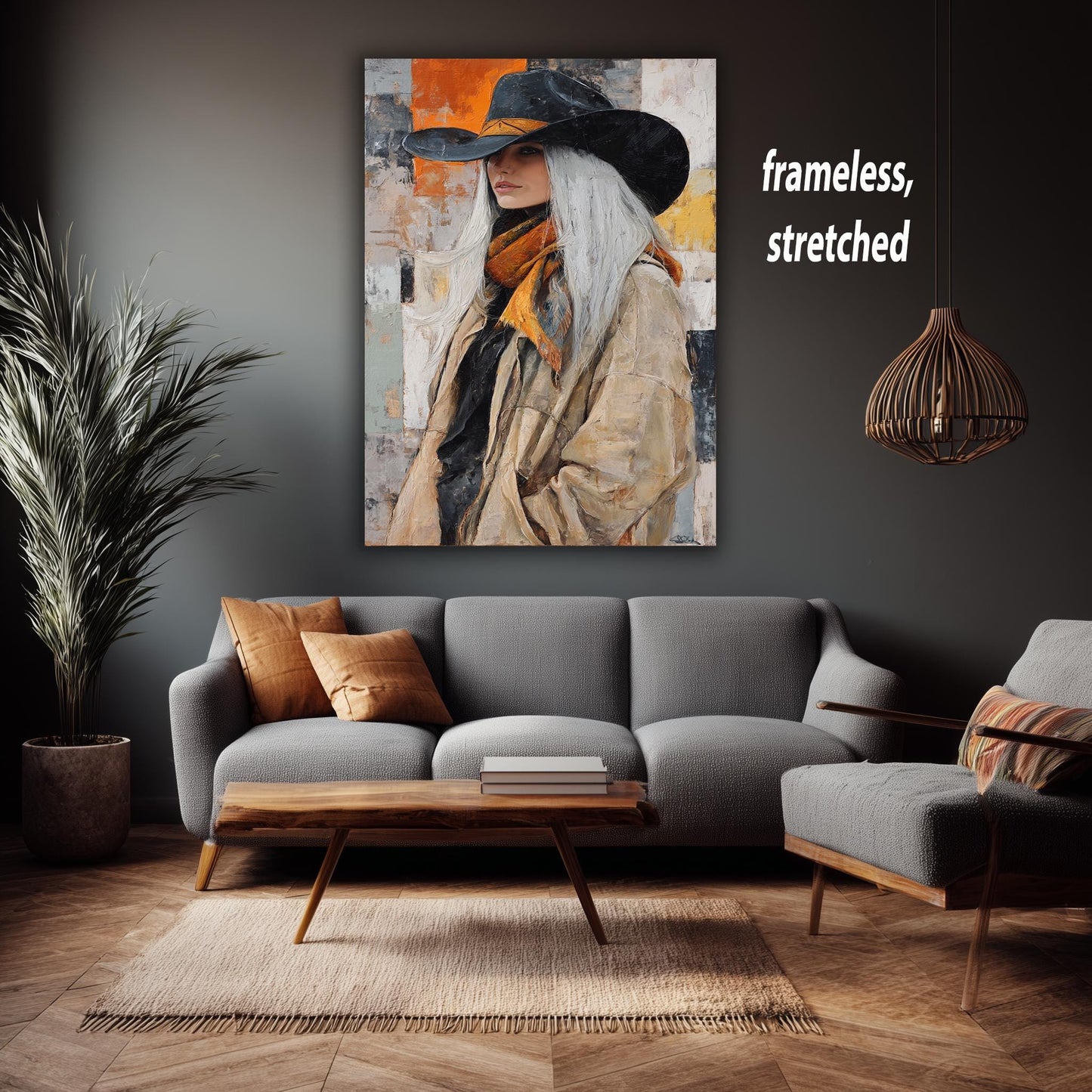 Abstract Cowgirl Oil Painting: Western Woman Art, Textured Canvas