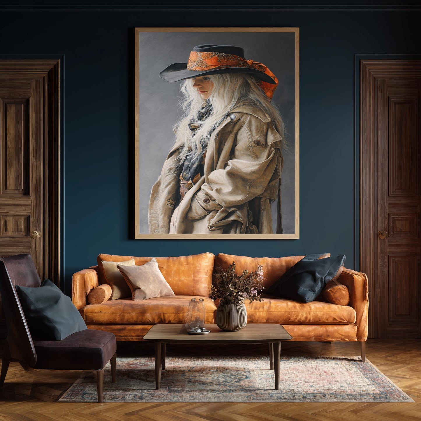 Western Cowgirl Abstract Oil Painting | Realistic Blonde Woman in Cowboy Hat Wall Art | Rustic Country Girl Canvas Art for Home Decor