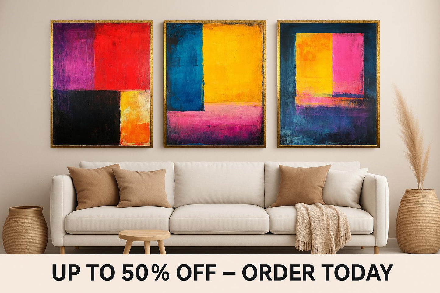 Abstract Color Block Canvas Print Set: Modern Bold Wall Art