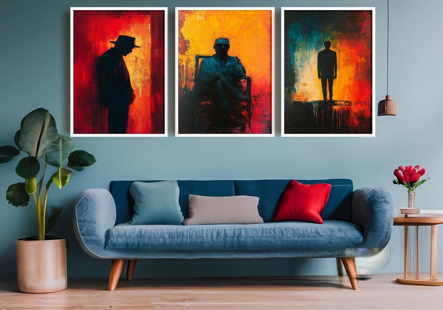 Abstract Silhouette Canvas Print Set: Red Orange Modern Wall Art