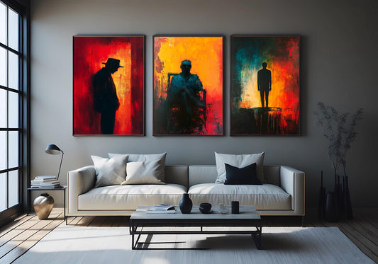 Abstract Silhouette Canvas Print Set: Red Orange Modern Wall Art