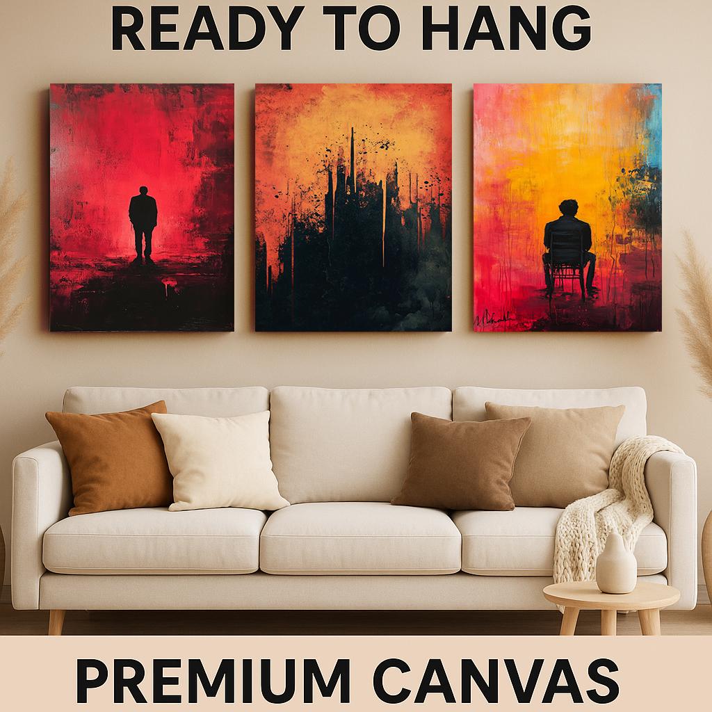 Abstract Silhouette Canvas Print Set: Modern Red Yellow Black Wall Art