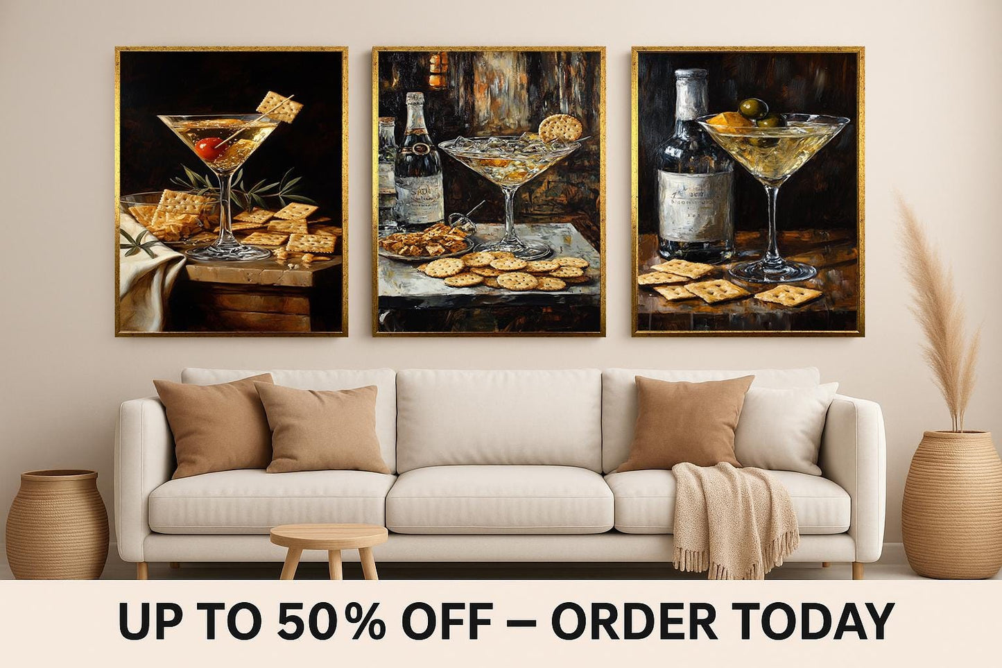 Martini & Wine Still Life Art Prints - Bar Decor - 3 Piece Set