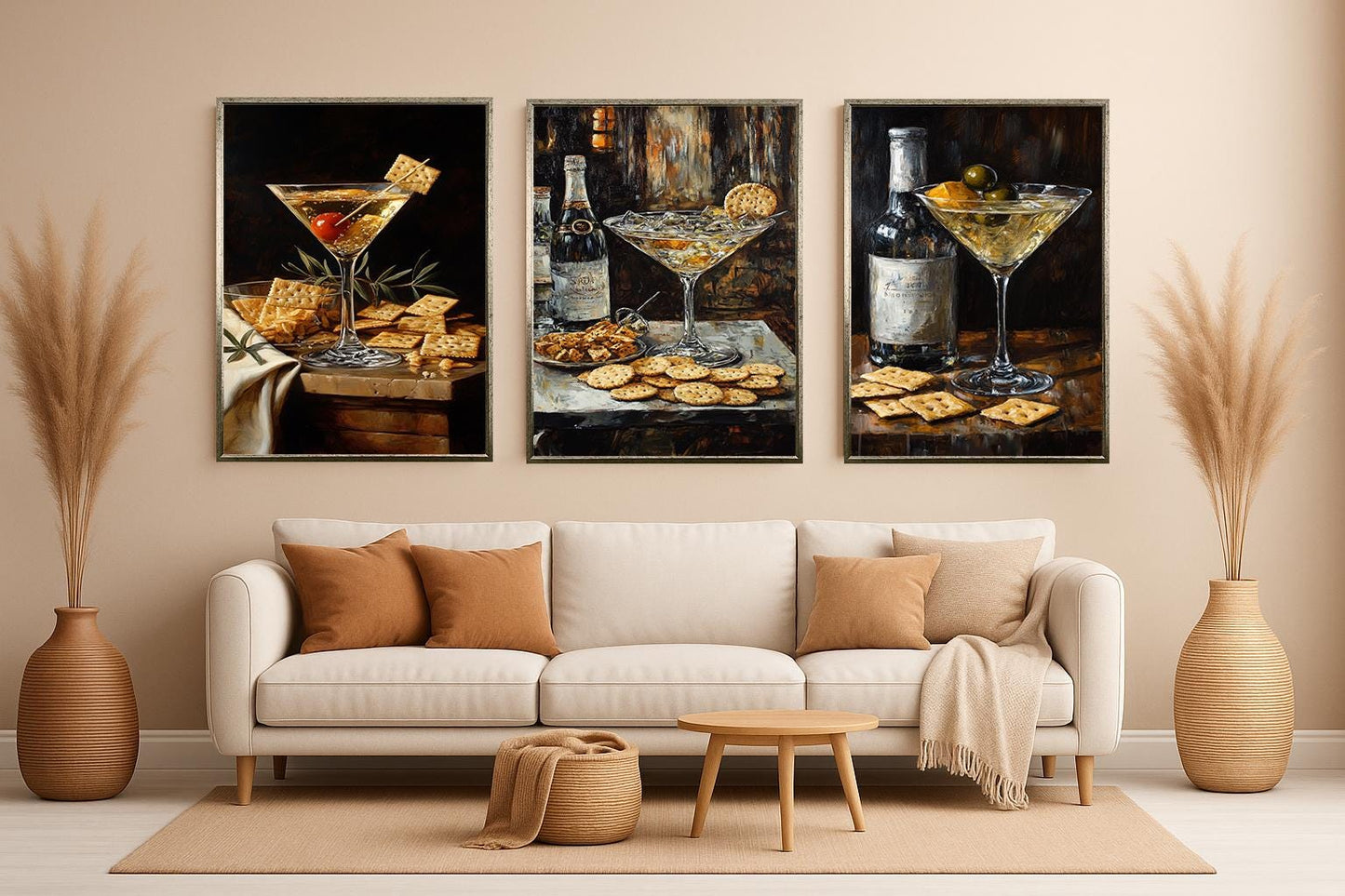 Martini & Wine Still Life Art Prints - Bar Decor - 3 Piece Set