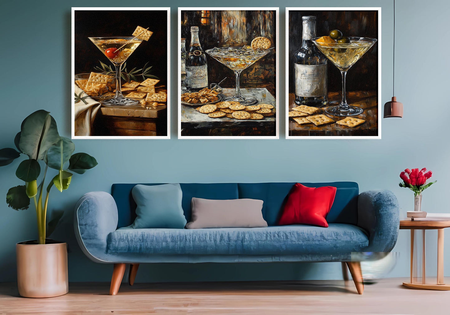 Martini & Wine Still Life Art Prints - Bar Decor - 3 Piece Set