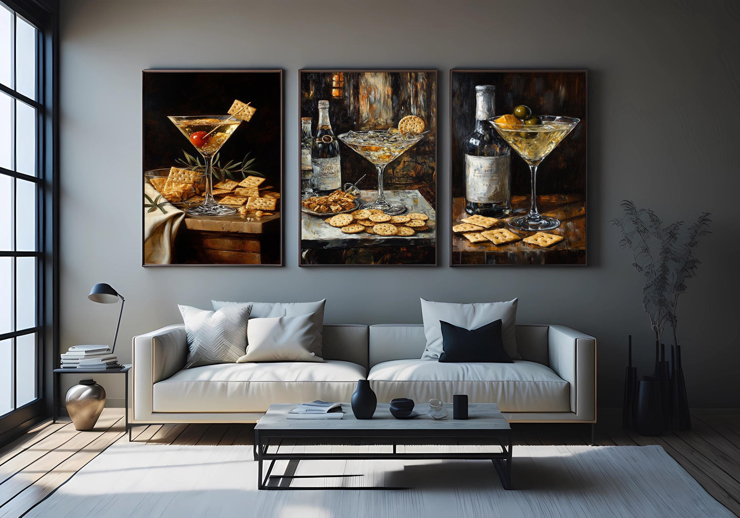 Martini & Wine Still Life Art Prints - Bar Decor - 3 Piece Set