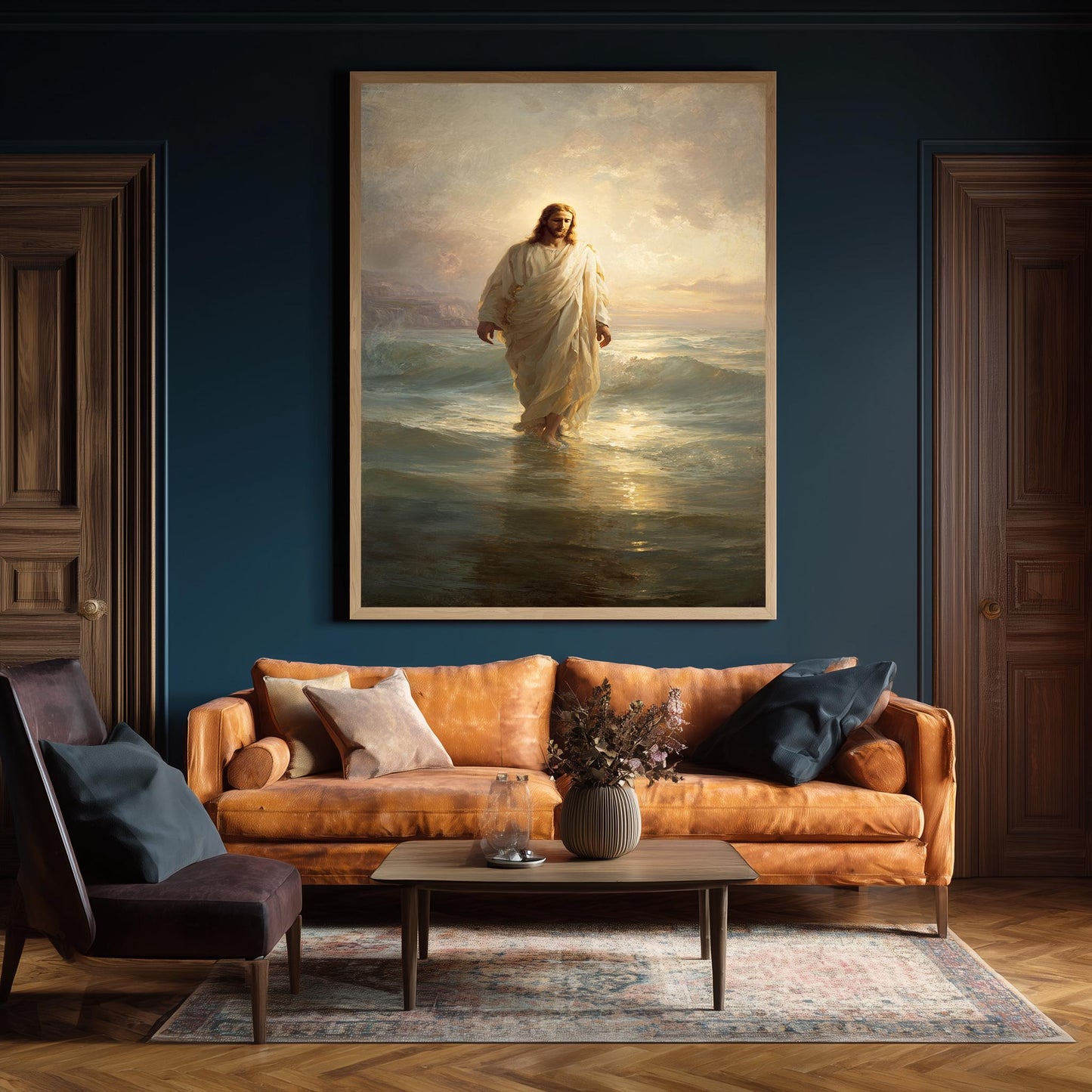 Jesus Walking on Water Classical Religious Painting Faith Wall Art Print in Golden Light for Christian Home Decor or Prayer Room Jesus Art