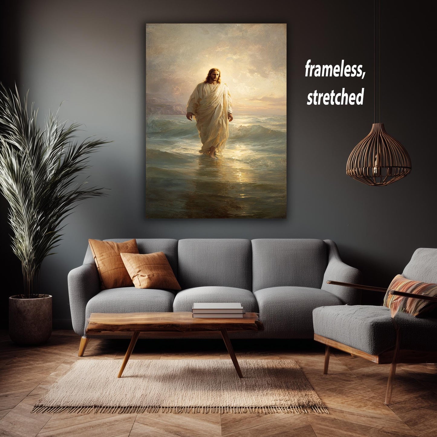 Jesus Walking on Water Classical Religious Painting Faith Wall Art Print in Golden Light for Christian Home Decor or Prayer Room Jesus Art