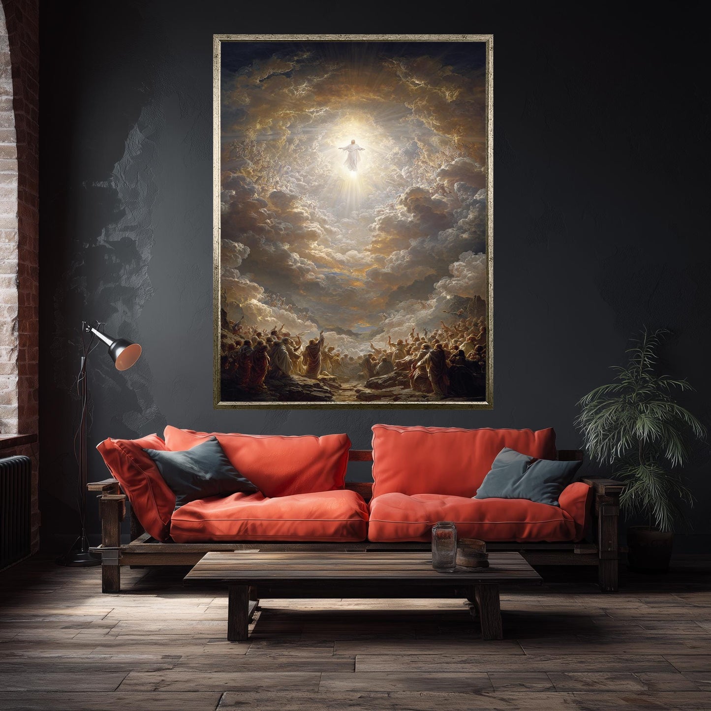 Heavenly Ascension of Jesus Christ  Radiant Divine Light, Angels in the Clouds, and Worshippers Witnessing the Glory of Christ Rising