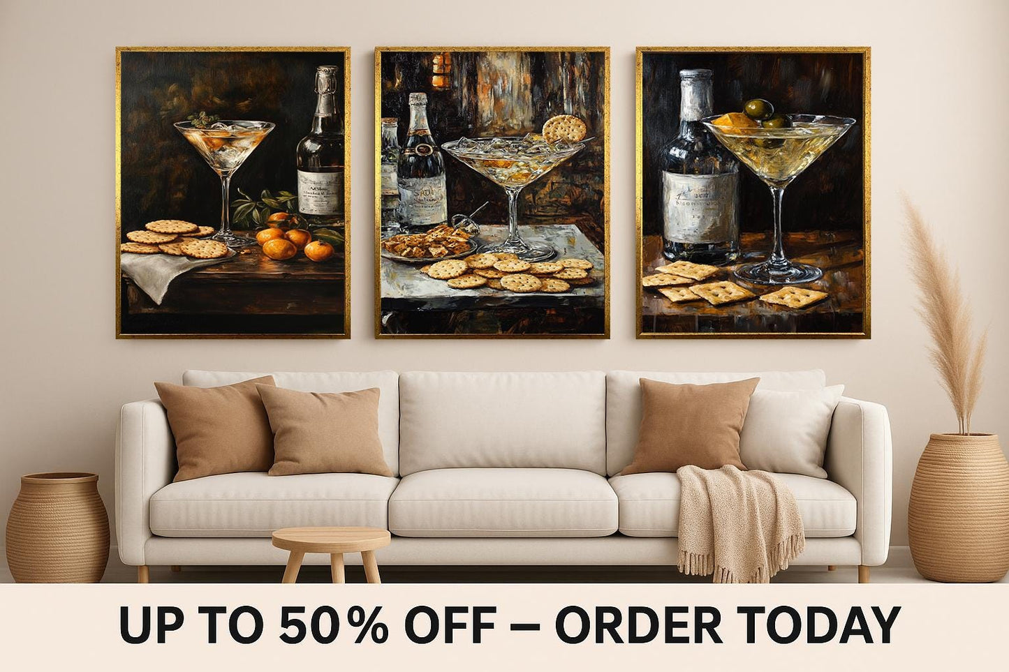Cocktail & Snack Still Life Art Prints - Luxury Bar Decor, Set of 3