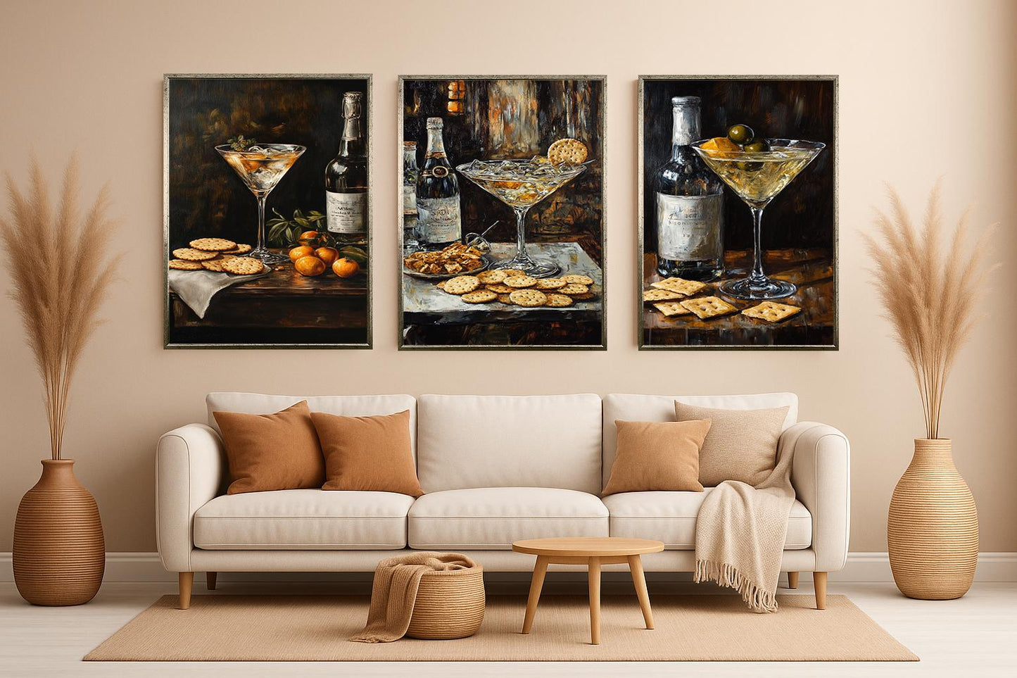 Cocktail & Snack Still Life Art Prints - Luxury Bar Decor, Set of 3
