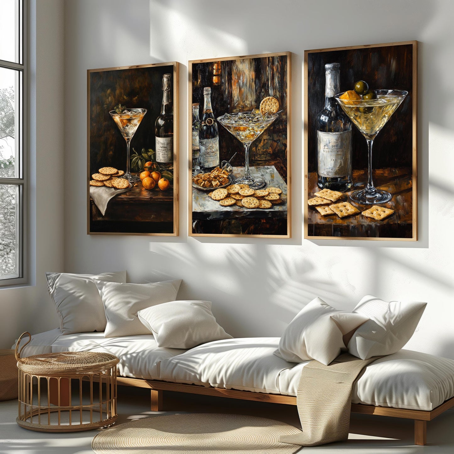 Cocktail & Snack Still Life Art Prints - Luxury Bar Decor, Set of 3