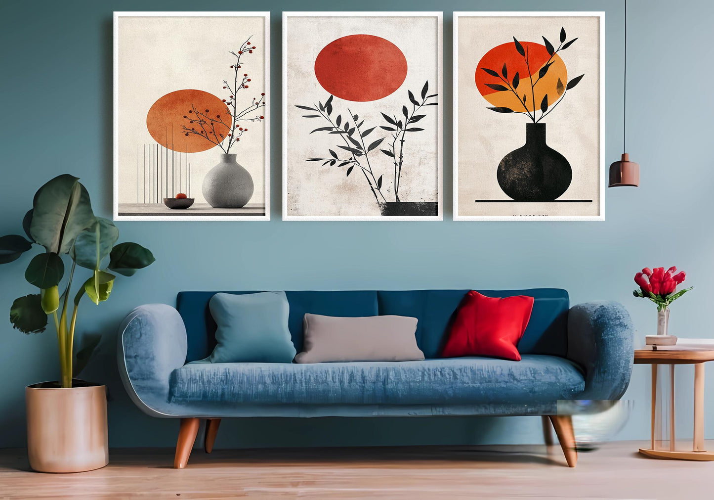 Japanese Zen Art Prints: Minimalist Sun & Plant Boho Decor Set