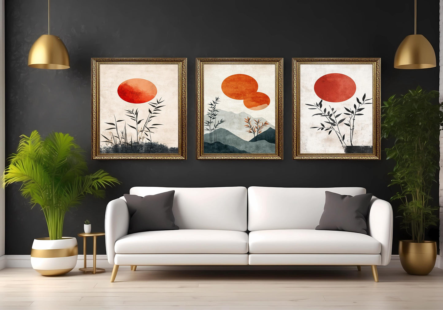 Japandi Bamboo Sunset Print Set: Minimalist Zen Wall Art