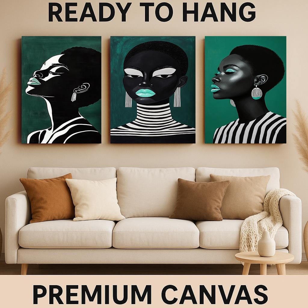 Afro Woman Portrait Art Set: Modern Black Girl Fashion Prints