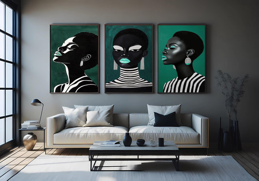 Afro Woman Portrait Art Set: Modern Black Girl Fashion Prints