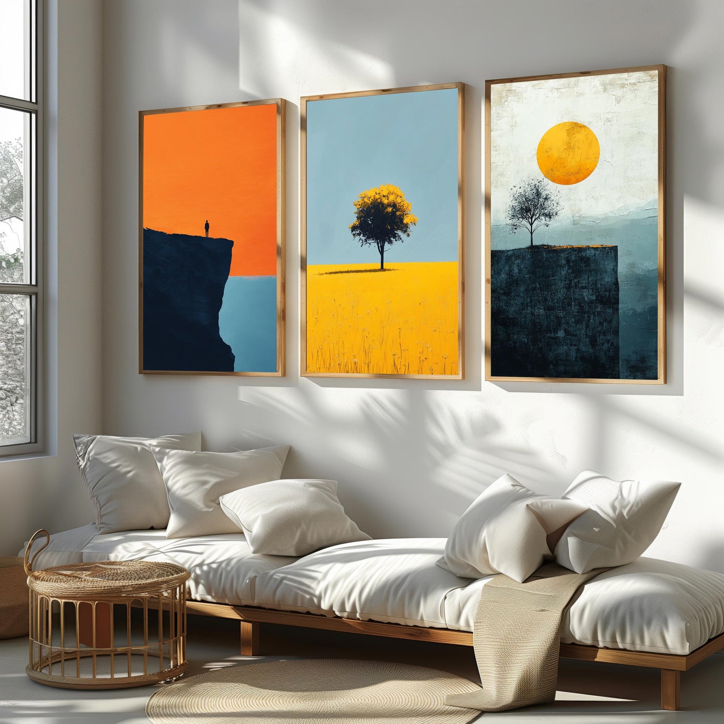 Minimalist Sunset Landscape Print Set: Tree & Cliff - Modern Nature Wall Art