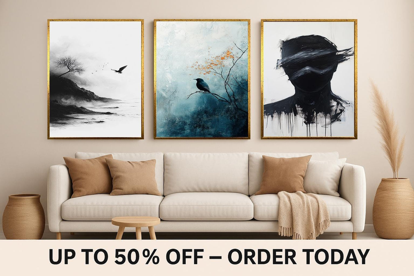 Dark Bird Art Print Set: Gothic Crow & Shadow - Set of 3