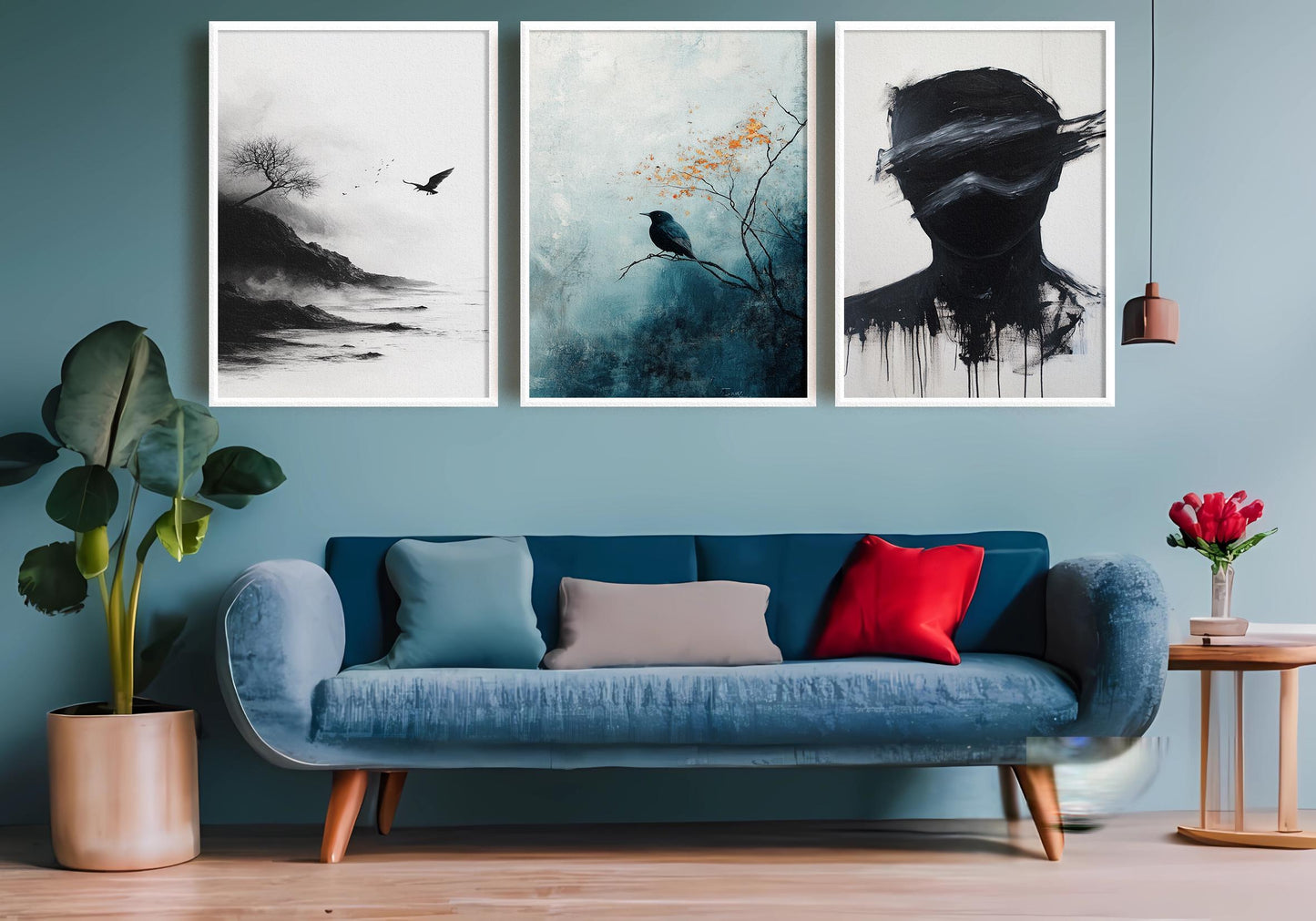 Dark Bird Art Print Set: Gothic Crow & Shadow - Set of 3