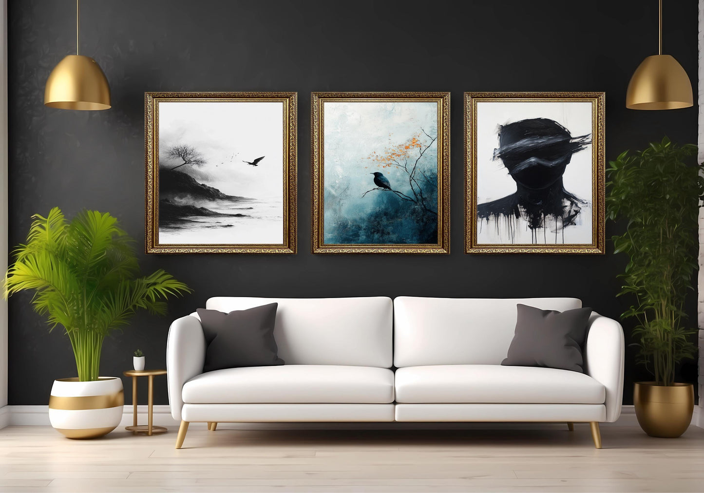 Dark Bird Art Print Set: Gothic Crow & Shadow - Set of 3