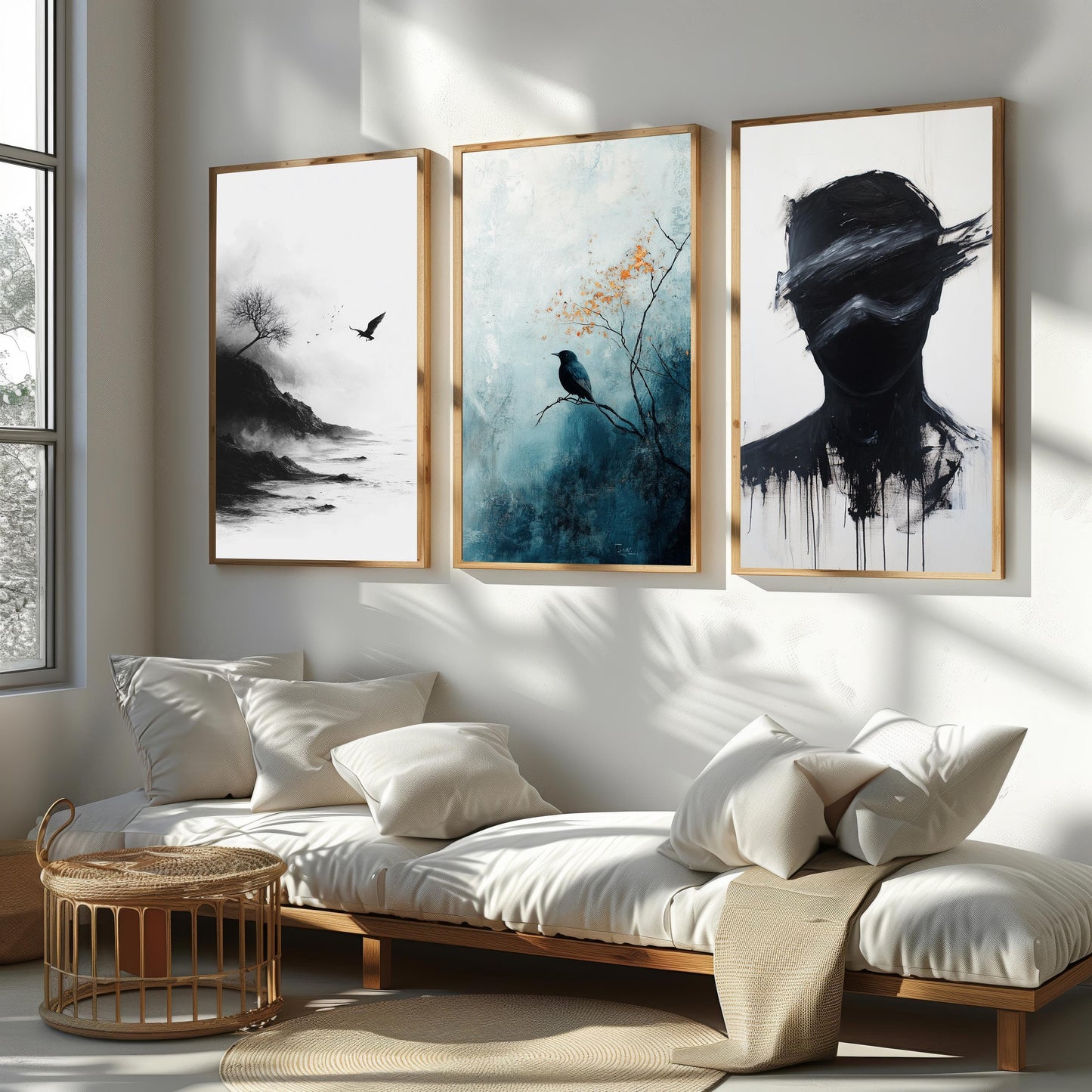 Dark Bird Art Print Set: Gothic Crow & Shadow - Set of 3