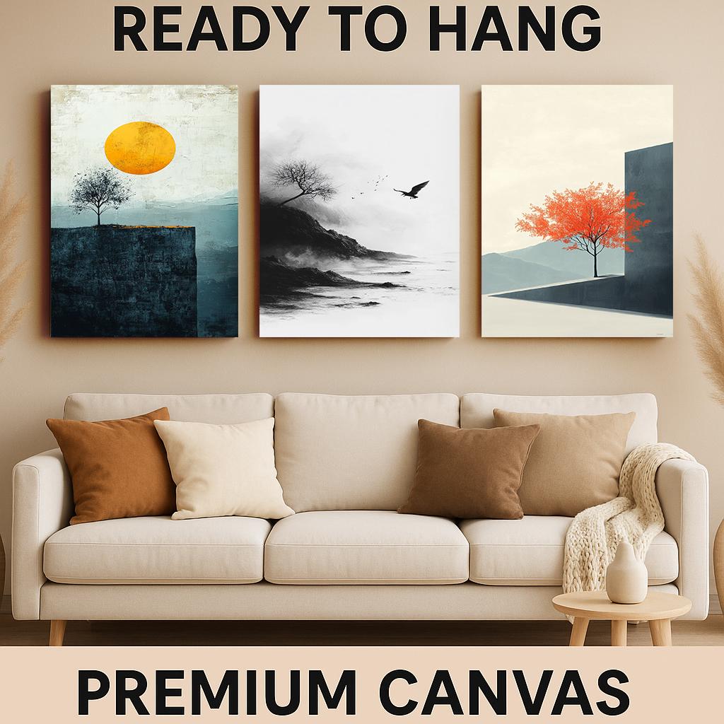 Cliffside Trees Canvas Print Set: Modern Nature Wall Art
