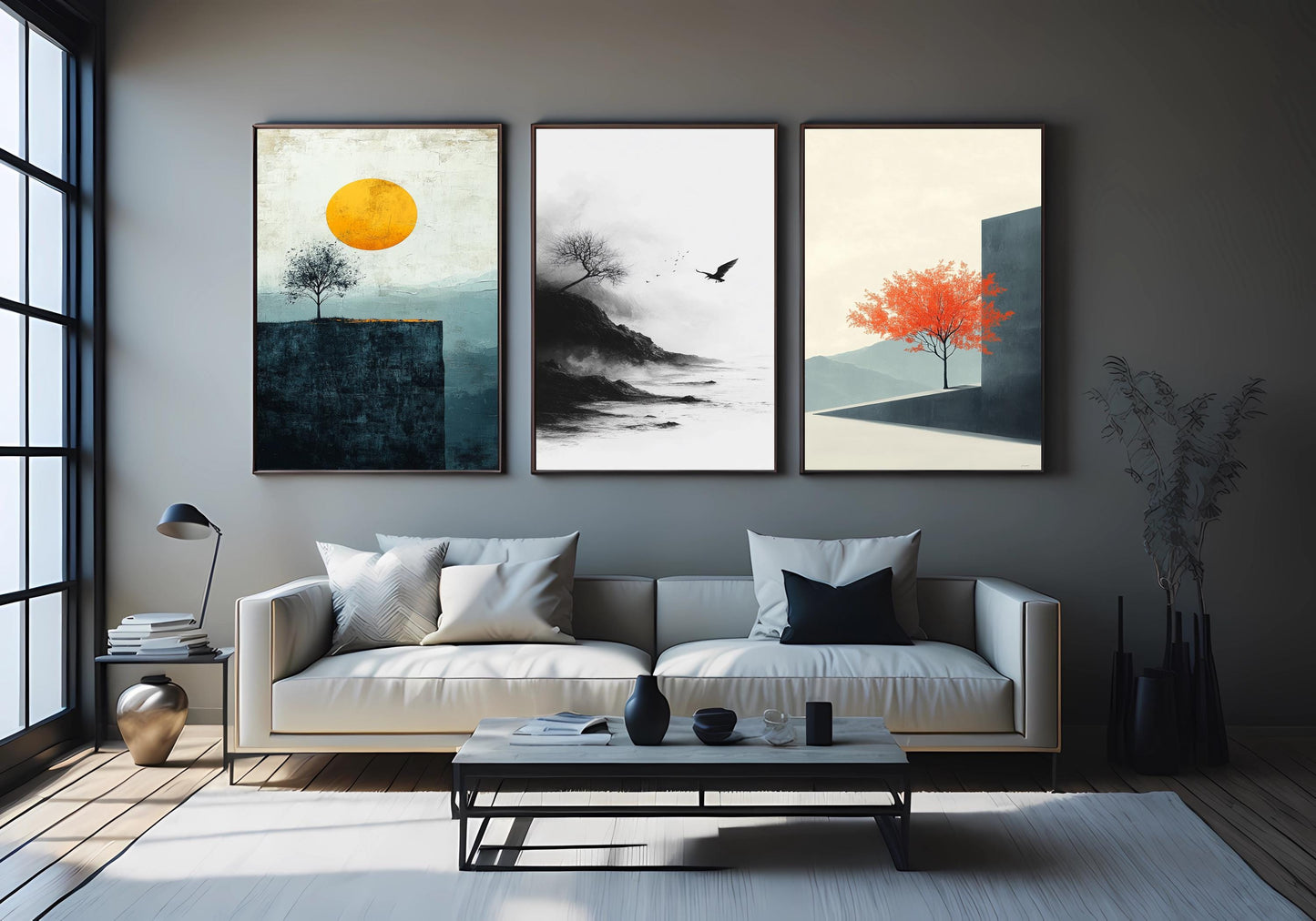 Cliffside Trees Canvas Print Set: Modern Nature Wall Art