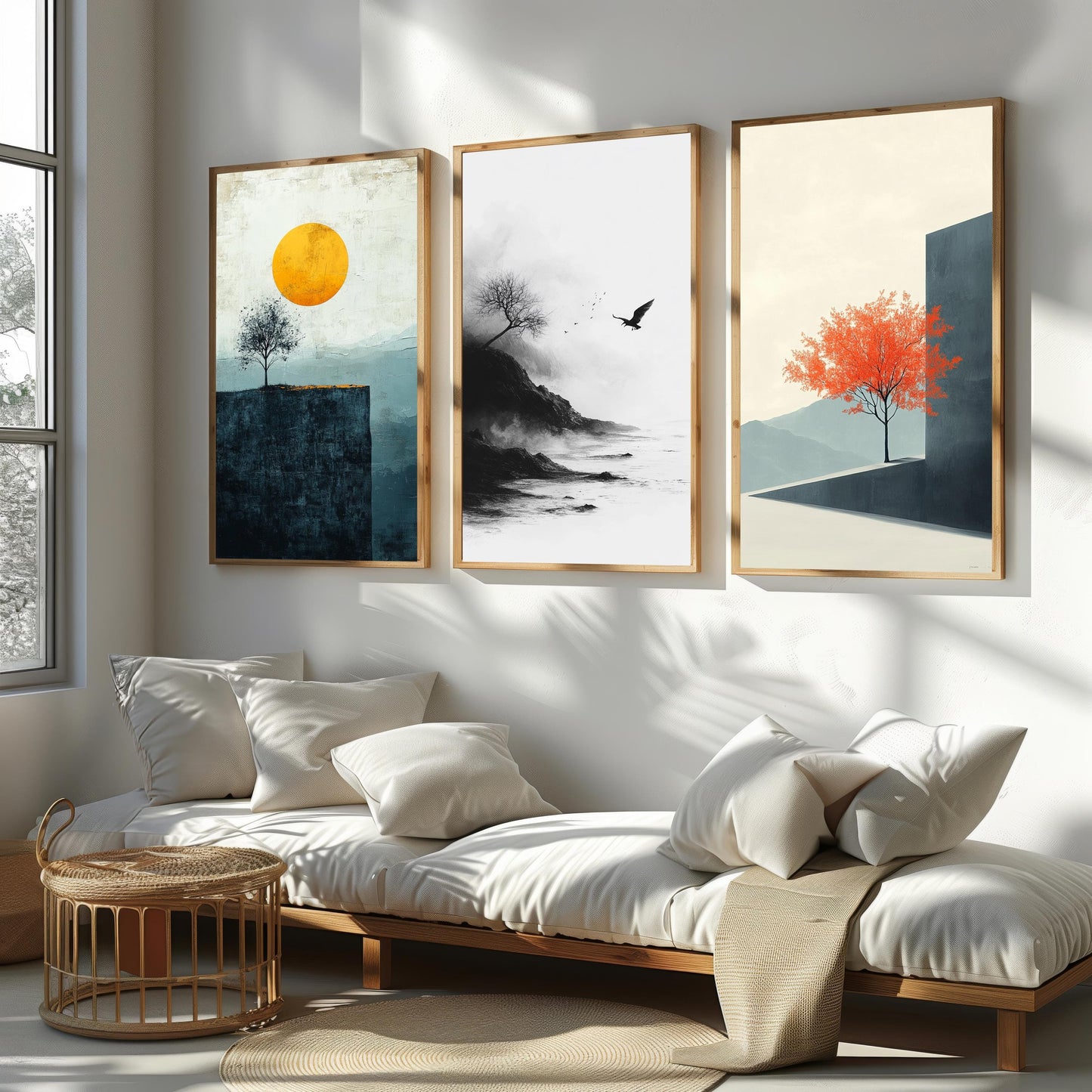 Cliffside Trees Canvas Print Set: Modern Nature Wall Art