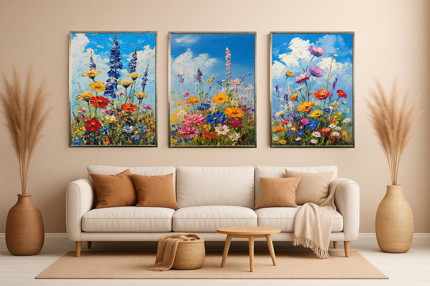 Wildflower Field Canvas Art: Vibrant Floral Oil Painting Print