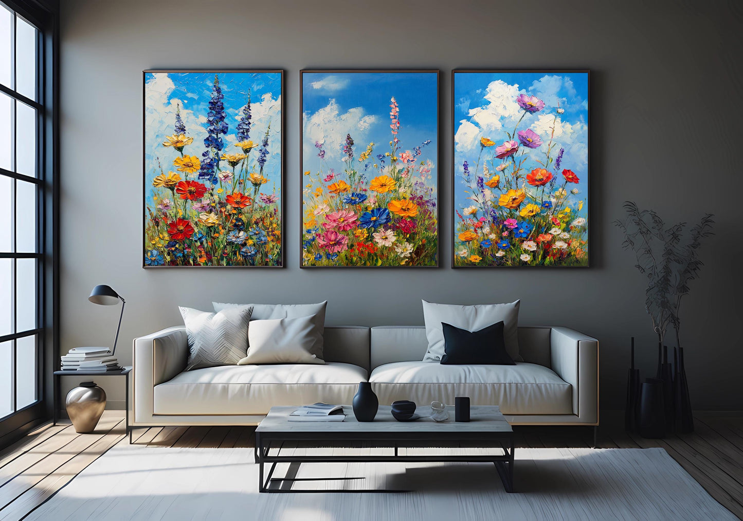 Wildflower Field Canvas Art: Vibrant Floral Oil Painting Print