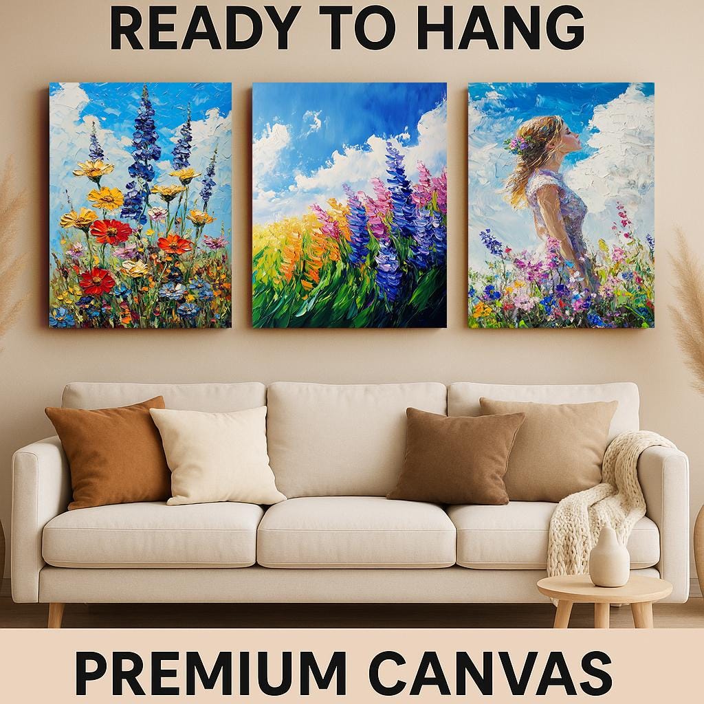 Impressionist Wildflower Garden Oil Painting Set: Floral Landscape Canvas Wall Art