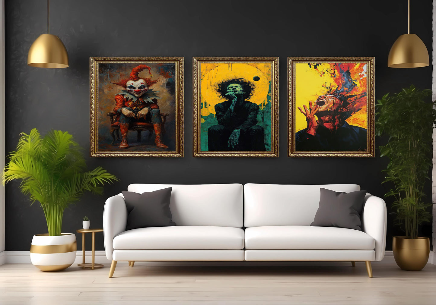 Surreal Horror Art Set: Abstract Figure, Scream Portrait, Red Clown Canvas Prints