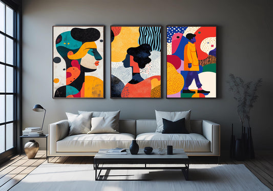 Abstract Geometric Portrait Canvas Art: Modern Bold Color Wall Decor